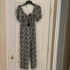 Kittenish Black & White Floral Tie-Front Jumpsuit